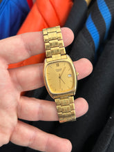 Load image into Gallery viewer, Vintage 1980s Pulsar by Seiko Gold Rectangle Quartz Men’s Dress Watch