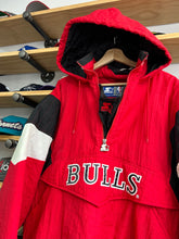Load image into Gallery viewer, Vintage 90s Starter Chicago Bulls Hooded Front Pouch Pullover Jacket L / XL