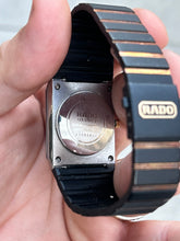 Load image into Gallery viewer, Vintage 1980s Rado DiaStar Quartz Black Ceramic / Gold Watch