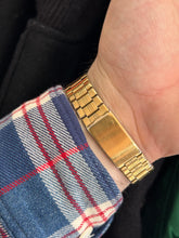 Load image into Gallery viewer, Vintage 1980s Pulsar by Seiko Gold Rectangle Quartz Men’s Dress Watch
