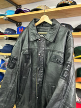 Load image into Gallery viewer, Vintage FUBU Sport Collection Black Leather Chenille Patch Jacket XL / 2XL