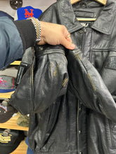 Load image into Gallery viewer, Vintage FUBU Sport Collection Black Leather Chenille Patch Jacket XL / 2XL