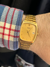 Load image into Gallery viewer, Vintage 1980s Pulsar by Seiko Gold Rectangle Quartz Men’s Dress Watch