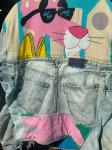 Vintage 1980s Too Cute Pink Panther Levi’s Denim Reworked Jacket Large