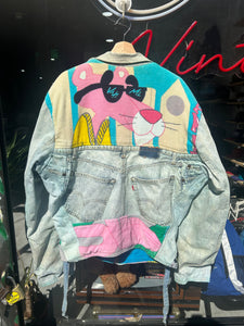 Vintage 1980s Too Cute Pink Panther Levi’s Denim Reworked Jacket Large
