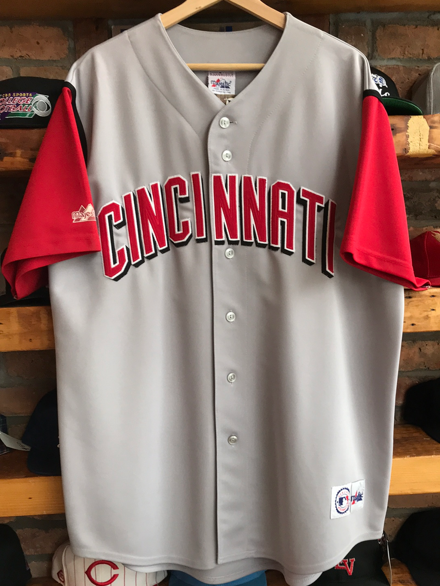 Mens Majestic Cincinnati Reds Button Up Pinstripe Baseball Jersey sz 2XL  SEWN #Majestic #CincinnatiReds #tcpkickz