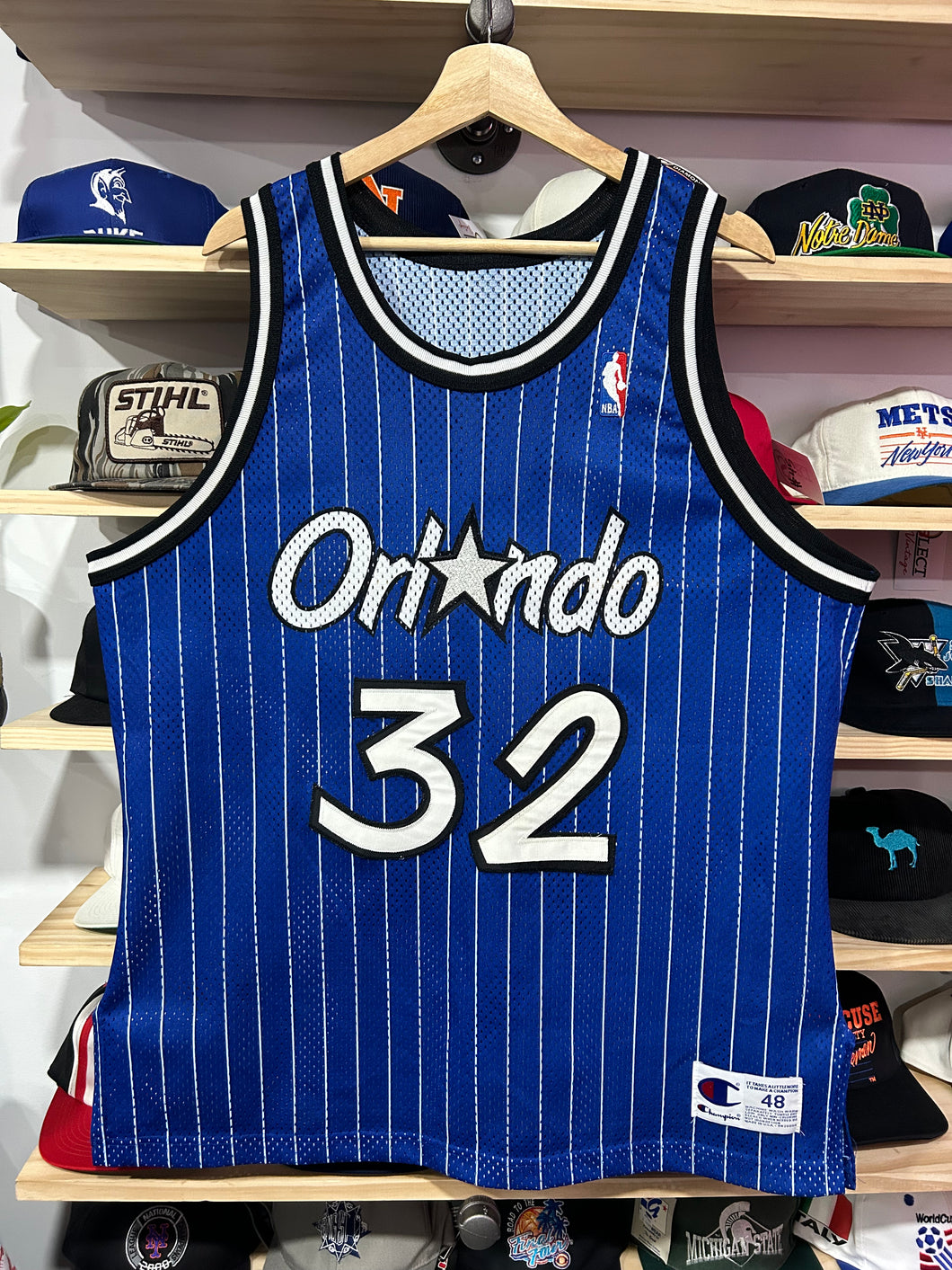 Vintage 90s Champion Orlando Magic Authentic Shaq Pinstriped Jersey Size 48 XL
