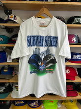 Load image into Gallery viewer, Vintage 2000 Mets Yankees Subway Series Helmets Tee XL
