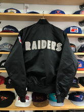 Load image into Gallery viewer, Vintage Starter Los Angeles Raiders Satin Bomber Jacket Size Large
