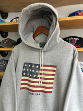Load image into Gallery viewer, Vintage 90s Ralph Lauren Polo Country USA Flag Spellout Hoodie Large
