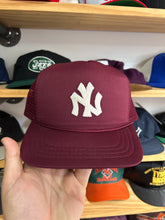Load image into Gallery viewer, Vintage Burgundy Foam Mesh NY Yankees Trucker SnapBack
