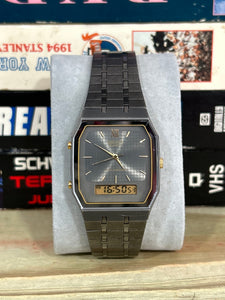 Vintage 90s Seiko Dual Display Gunmetal Quartz Watch