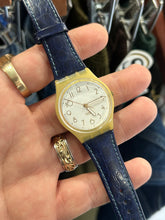 Load image into Gallery viewer, Vintage 1998 Swatch Quartz Blue Leather Strap
