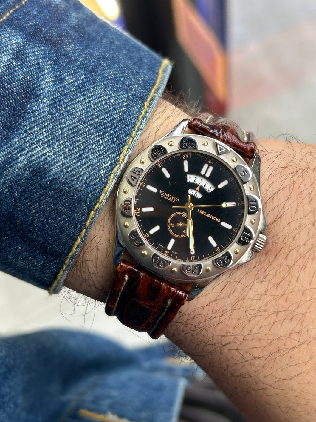 Vintage 1990s Helbros Quartz Day / Date Diver Watch