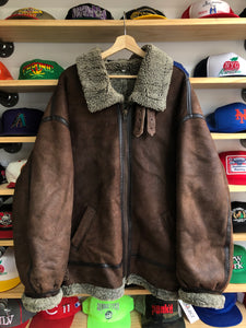 Vintage Calafate B-2 Chocolate Brown Shearling Bomber Size 2XL