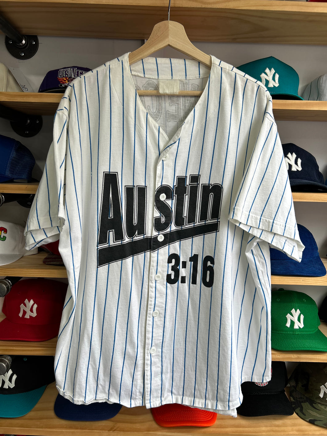 Vintage 90s Stone Cold Steve Austin 3:16 Pinstripe Baseball Jersey XL