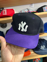 Load image into Gallery viewer, Vintage Yupoong Black / Purple NY Yankees Wool Custom SnapBack
