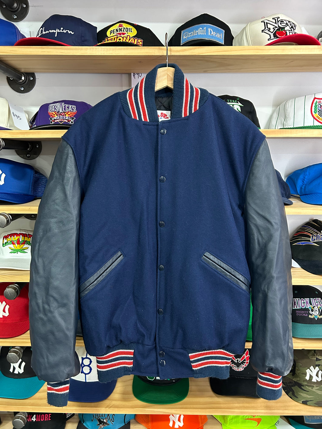 Vintage Made in USA Blank Wool Leather Varsity Jacket Medium