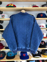 Load image into Gallery viewer, Vintage 80’s Silk Quilted Zip Up Navy Blue Bomber Jacket Size Large
