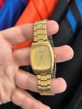 Load image into Gallery viewer, Vintage 1980s Pulsar by Seiko Gold Rectangle Quartz Men’s Dress Watch
