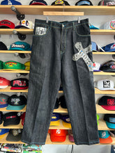 Load image into Gallery viewer, Vintage Y2K Raw Blue Sacred Grounds Cross Skull Denim 36/34
