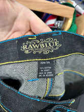Load image into Gallery viewer, Vintage Y2K Raw Blue Sacred Grounds Cross Skull Denim 36/34
