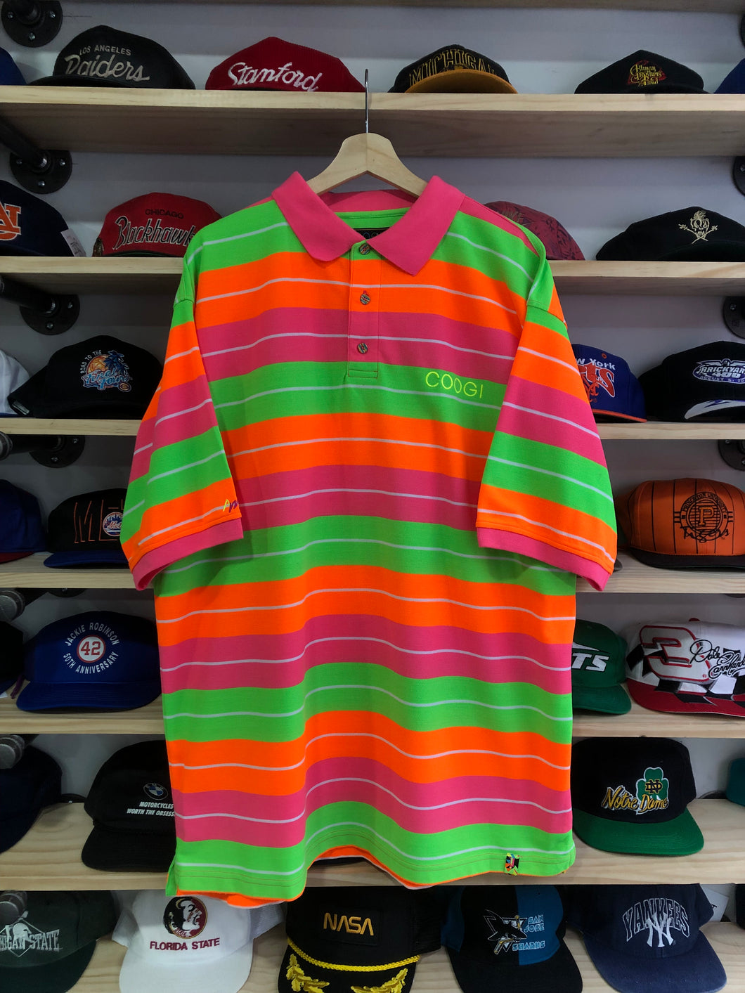 Vintage Coogi Neon Highlight Striped Polo Shirt Size 2XL
