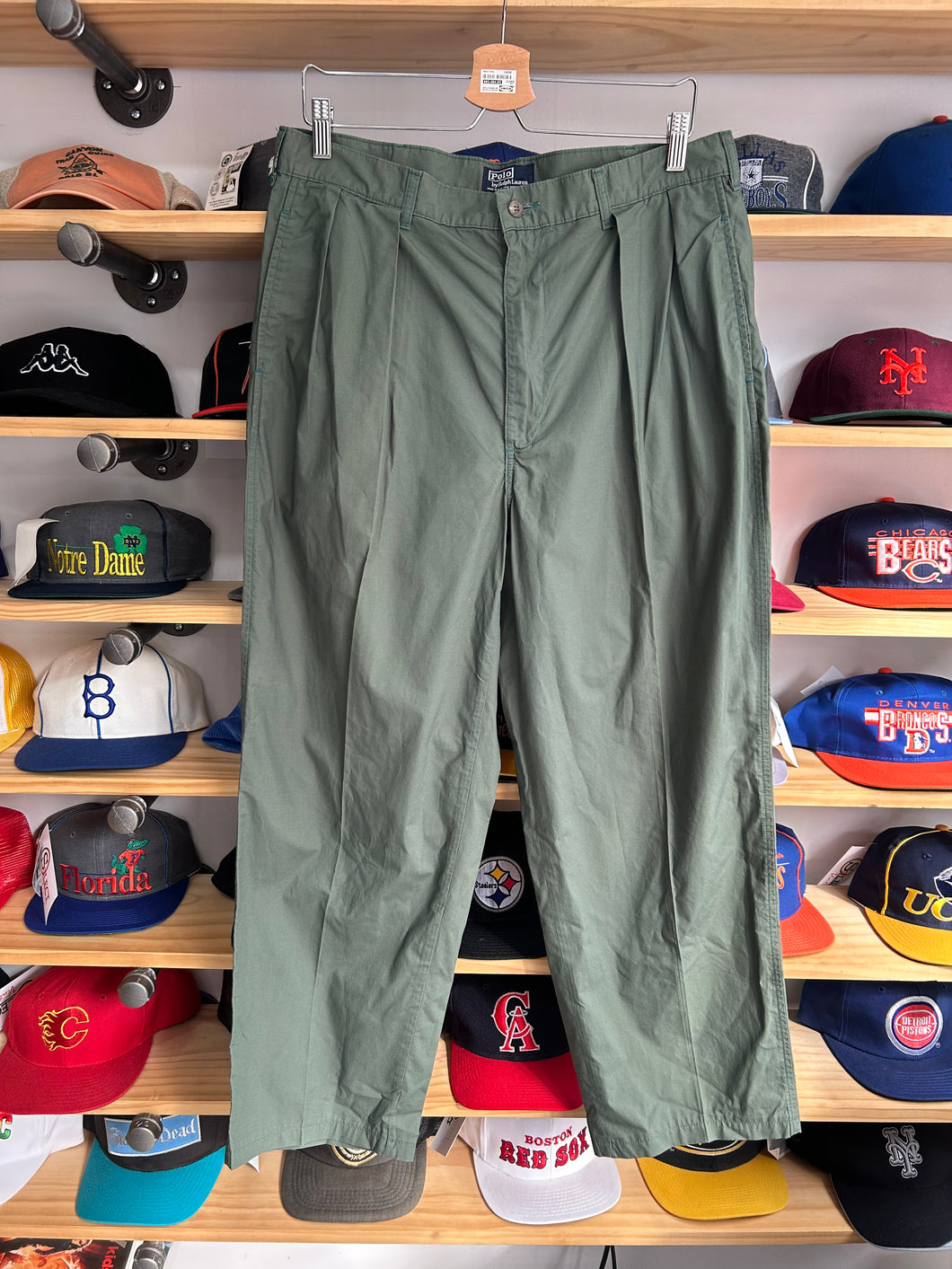 Vintage Made in USA Polo Ralph Lauren Pleated Green Cotton Pants 36x34