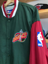 Load image into Gallery viewer, Vintage Pro Player Seattle Supersonics Snap Button Lightweight Bomber Jacket Size Medium
