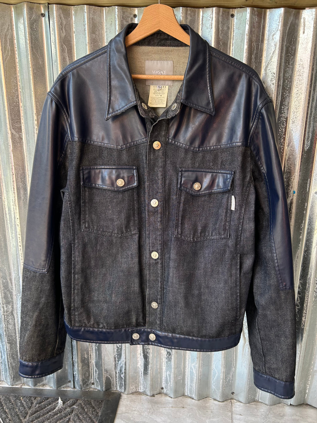 Vintage Versace Jeans Couture Denim / Leather Jacket Large