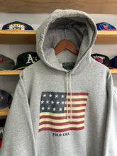 Load image into Gallery viewer, Vintage 90s Ralph Lauren Polo Country USA Flag Spellout Hoodie Large
