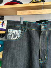 Load image into Gallery viewer, Vintage Y2K Raw Blue Sacred Grounds Cross Skull Denim 36/34
