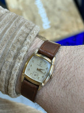 Load image into Gallery viewer, Vintage 1940’s Helbros Hand Wind 10k RGP Fang Lug Tank Watch
