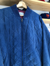 Load image into Gallery viewer, Vintage 80’s Silk Quilted Zip Up Navy Blue Bomber Jacket Size Large
