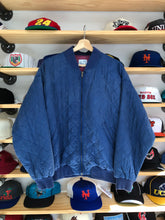 Load image into Gallery viewer, Vintage 80’s Silk Quilted Zip Up Navy Blue Bomber Jacket Size Large
