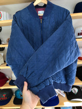 Load image into Gallery viewer, Vintage 80’s Silk Quilted Zip Up Navy Blue Bomber Jacket Size Large
