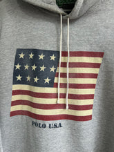 Load image into Gallery viewer, Vintage 90s Ralph Lauren Polo Country USA Flag Spellout Hoodie Large
