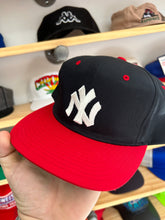 Load image into Gallery viewer, Vintage Yankees Black / Red Brim Yupoong Custom Snapback Hat
