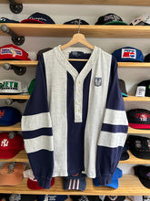 Load image into Gallery viewer, Vintage Polo Ralph Lauren Gray / Navy Uni Crest Baseball Sweater Large
