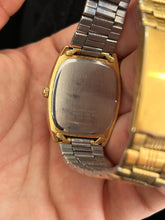 Load image into Gallery viewer, Vintage 1980s Pulsar by Seiko Gold Rectangle Quartz Men’s Dress Watch

