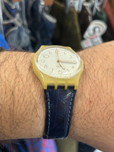 Load image into Gallery viewer, Vintage 1998 Swatch Quartz Blue Leather Strap
