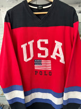 Load image into Gallery viewer, Vintage 90s Ralph Lauren Polo USA Flag Hockey Jersey L / XL
