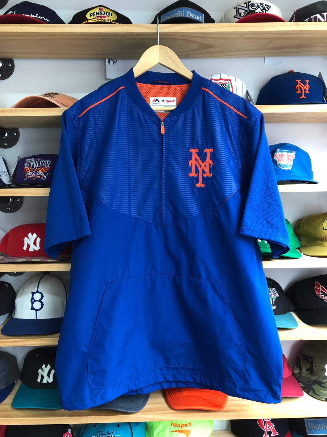 2016 Majestic New York Mets Quarter Zip Warm Up Pullover Size Medium