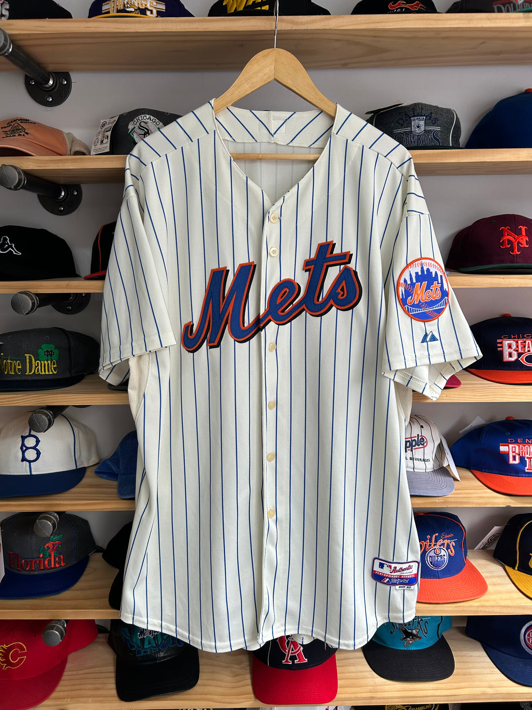 Majestic 2010-11 New York Mets Majestic Home Cream Pinstripe Authentic Jersey 52 XXL