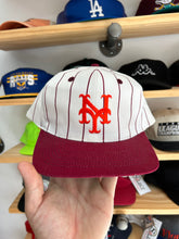 Load image into Gallery viewer, Vintage New York Mets Custom Logo White / Maroon Pinstripe SnapBack
