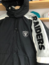 Load image into Gallery viewer, Vintage Starter Oakland Raiders Puffer Trench Sideline Jacket Size Large
