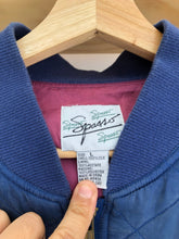 Load image into Gallery viewer, Vintage 80’s Silk Quilted Zip Up Navy Blue Bomber Jacket Size Large
