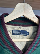 Load image into Gallery viewer, Vintage Ralph Lauren Green / Purple Wool Scribble Varsity Jacket Large
