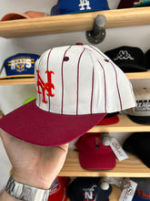 Load image into Gallery viewer, Vintage New York Mets Custom Logo White / Maroon Pinstripe SnapBack
