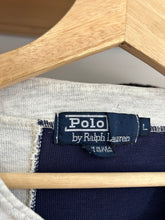 Load image into Gallery viewer, Vintage Polo Ralph Lauren Gray / Navy Uni Crest Baseball Sweater Large
